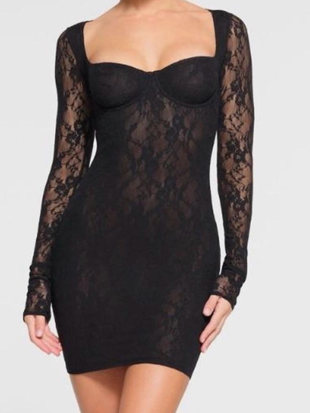 SKIMS Stretch Lace Lined Long Sleeve Underwire Dress